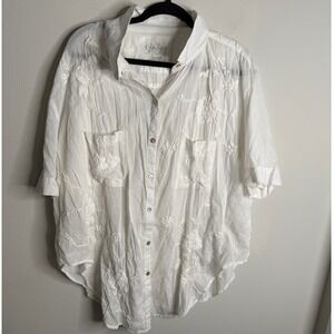 Kyla Seo White Embroidered Short Sleeve Button Up Shirt Handmade XX Large